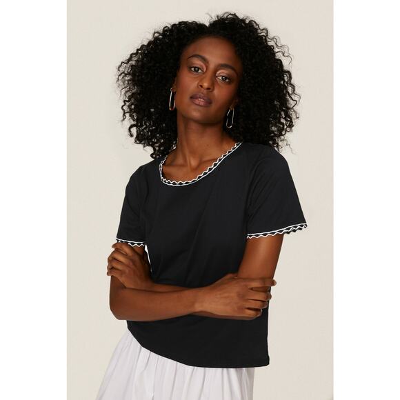 L.K. Bennett Adalyn Black Short Sleeve Boxy Crewneck Knit Top Size XL - Picture 2 of 12